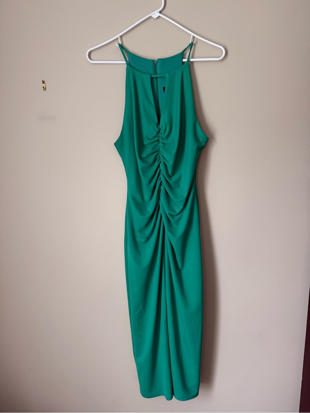 B Darlin Emerald Green Ruched Halter Midi Dress